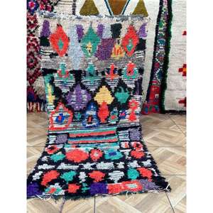 Auténtica Alfombra Marroquí Hecha a Mano, Boucherouite, Estilo Bohemio, Colorida, Vintage, Decoración Artesanal del Atlas - Product Image 1