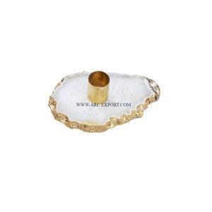 Tendance Conception Table Décoration Accessoires Agate Or Et Blanc À La Main Bougeoirs Pièce Maîtresse Bougeoir À Vendre - Product Image 1