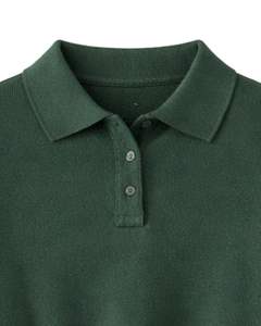 Pull Polo Court Vert Foncé Personnalisé pour Femme, Manches Longues, Tricot Doux, avec Patte de Boutonnage, Haut Décontracté Tendance Hiver - Product Image 5
