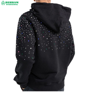 Meilleur pull à capuche oversize pour l'hiver, tendance, en coton biologique, molletonné/éponge française, logo avant en strass, pour hommes - Product Image 6