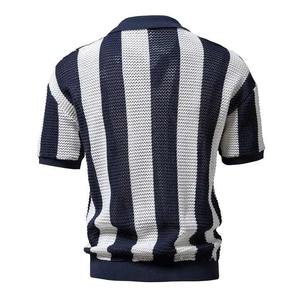 High Quality Men's Polo Shirts knitted Customized LOGO ODM Striped Half Zipper Summer <b>Short</b> <b>Sleeved</b> Turn Down Collar Shirts - Product Image 5