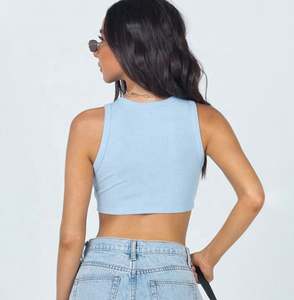 Débardeur à manches courtes slim pour femme, logo personnalisé sur le devant, écologique, séchage rapide, respirant, 100% coton, style doux, polaire - Product Image 2