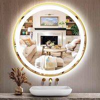 Miroir de salle de bain rond à LED de 24 pouces en aluminium, anti-buée, à intensité variable, 3 températures de couleur, fonction mémoire, montage mural, sans interrupteur