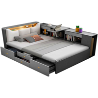 Lits Jumeaux en Faux Cuir, Modernes et Fonctionnels, Gain de Place, Panneau en Bois de Teck, avec Rangement, pour Chambre d'Enfant, Simples et Doubles