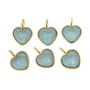 Péridot Quartz 15mm coeur lunette ensemble pendentif 925 argent Sterling plaqué or péridot Quartz sculpté pendentifs en vrac en gros breloques - Product Image 6