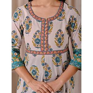 Vestido de algodón gris con estampado Butta Block, estilo bohemio casual, largo hasta el suelo, con botones, elegante para mujer, ODM 5XL, transpirable, cintura natural - Product Image 2