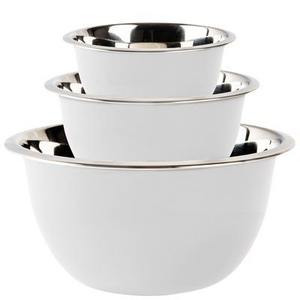 Ensemble de quatre bols à mélanger en acier inoxydable poli brillant de différentes tailles, polyvalents pour la préparation de la cuisine, la cuisson et le camping - Product Image 2