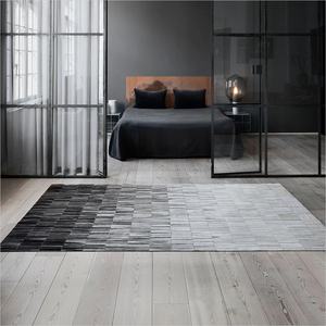 Multi-Tonal Striped Cowhide <b>Rug</b> Leather Carpet for All Rooms Living, Bath, Kitchen in <b>Black</b> Grey Tan Brown Ivory - Product Image 1