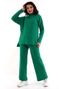 Conjunto de chándal de dos piezas de punto para mujer, conjunto de suéter y pantalón de gran tamaño de cuello alto liso de alta calidad, prendas de punto con textura suave - Product Image 3