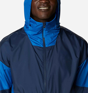 Chaqueta cortavientos de nailon azul de alta calidad para hombre, cuello levantado Reversible, cremallera, lona con capucha de invierno con forro polar liso, venta al por mayor - Product Image 4