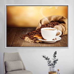Toile d'art imprimée sur le thème du café, élégante : décoration de cuisine unique, cadeau idéal pour les amateurs de café, toile encadrée blanche. - Product Image 1