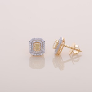IGI Certified Lab Grown Yellow Diamond Radiant Cut Halo Stud <b>Earrings</b> <b>Solid</b> 925 Sterling <b>Silver</b> Luxury <b>Earrings</b> - Product Image 1
