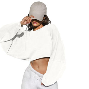 Sweat à capuche en molleton court pour femmes Vente en gros Logo imprimé personnalisé Manches longues Lettre Imprimer Lâche Femmes Sweat-shirt pour femmes OEM - Product Image 4