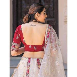 Magnifique Lehenga Choli en Organza Brodé de Fil Blanc Cassé Robes de Soirée Élégantes - Product Image 5