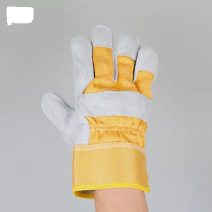Guantes de trabajo de cuero hechos a medida para hombre, guantes de trabajo de cuero Partido de vaca, con palma completa, con puño de goma amarilla - Product Image 4