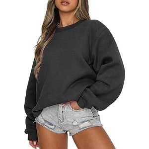 Sweat femme décontracté solide à manches longues haut ample pull sweat hiver femmes Baggy ample chaud coton fait sweat shirt - Product Image 3