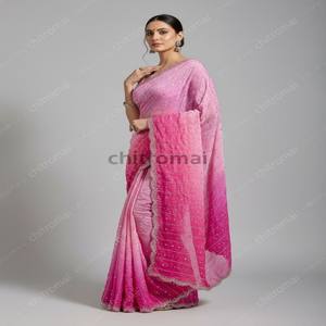 Sari en soie VASTRA COTTAGE Designer Pure Double Shade avec bordure en perles originales et chemisier richement orné - Product Image 2