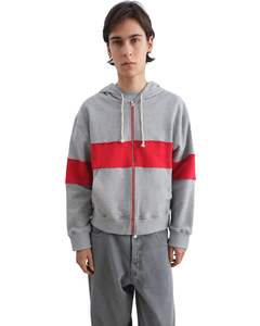 <b>Mens</b> Grey And Red Color Block Zip Up <b>Hoodie</b> Fleece <b>Lined</b> Casual Hooded Sweatshirt With Front Pockets Streetwear Winter Wear <b>Men</b> - Product Image 2