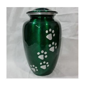 Urna Funeraria de Aluminio Verde de Lujo Hecha a Mano para Mascotas, Diseño de Huella, Recuerdo para Cenizas de Perros y Gatos. - Product Image 1