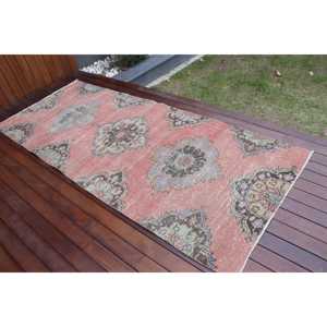 Tapis vintage de 3,6 x 8,5 pieds, tapis turc, tapis oriental en laine rouge et bleu - Product Image 2