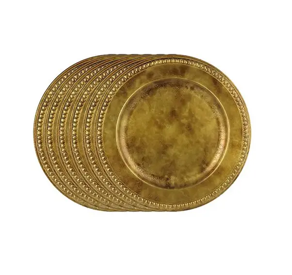 アンティークロイヤルルックブラスチャープレートテーブルデコレーションクリアチャージャープレート皿プレートゴールドブラスポリッシュ