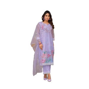 Nouvelle collection de broderie et de travail manuel avec tissu organza Set Kurtis avec dentelle et imprimé en vente en ligne - Product Image 1