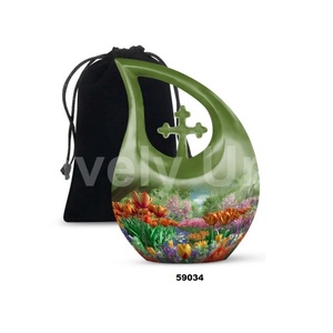 Urna Funeraria Decorativa con Forma de Lágrima y Tema Floral para Cenizas Humanas de Adultos, Urna con Cruz y Bolsa de Terciopelo Gratis - Product Image 6