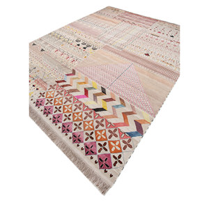 Tapis en laine et soie de bambou noués à la main Freedom Manchaha Ivory, 10 mm, design patchwork rectangulaire pour la maison, le salon - Product Image 2