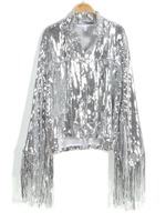 Veste à sequins à franges Fermeture éclair Automne Hiver Streetwear Rock Bf Rétro Manches longues Argenté Réfléchissant Manteau Femme Vêtement d'extérieur