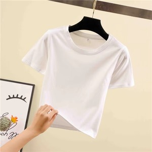 Camiseta corta con lazo frontal para mujer con manga corta mezcla de algodón elástico tela suave y transpirable ropa informal de verano de moda 2025 - Product Image 2