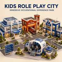 Cité de jeu de rôle innovante pour enfants avec module interactif de formation professionnelle, projet de simulation de parc d'attractions intérieur créatif