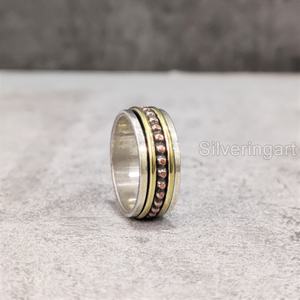 Bague bohème perlée Spinner Band bague en argent Sterling 925 pour femmes bague de pouce Fidget bijoux faits à la main Fine anxiété hommes Spinner anneau - Product Image 3