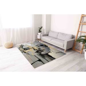 Tapis Abstrait Visage de Femme : Décoration Moderne avec Accents Dorés, Tapis en Chenille - Product Image 4