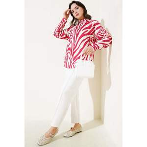 Camisa con estampado de cebra Rojo clarete Talla XL Seda de alta calidad Punto Algodón Spandex Transpirable Casual Botón Logo para verano Otoño - Product Image 1