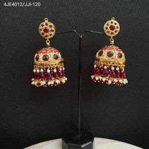ต่างหู jadau jhumki ห่วงสแตนเลสและสตั๊ดลายตัวเลขสำหรับงานเลี้ยง - Product Image 5