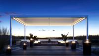 Pérgola Retráctil de Aleación de Aluminio con Recubrimiento en Polvo y Techo de Láminas, Ecológica e Impermeable para Espacios Exteriores Modernos