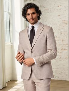 Traje de Blazer de Negocios para Hombre de Alta Calidad, de Lino y Algodón, Corte Entallado, Chaqueta Cruzada y Pantalones, Traje de Boda de 2 Piezas - Product Image 2