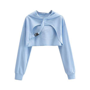 Top corto personalizado estilo callejero sudaderas con capucha en blanco liso a granel invierno Crop Top sudaderas con capucha para venta en línea - Product Image 1