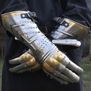 Medieval <b>Silver</b>-Plated Polished Brass Mild Steel Gauntlet Leather <b>Gloves</b> Art & Collectible Metal Crafts - Product Image 5