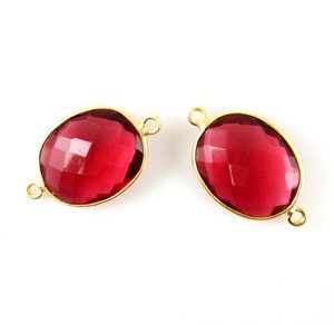 Quartz rouge 9x12mm connecteur ovale à facettes 925 argent Sterling plaqué or bijoux connecteur fait main pour cadeau d'anniversaire - Product Image 1