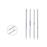 Kit d'outils d'extraction d'acné à Double tête en acier inoxydable, 4 pièces, outils d'élimination des points noirs