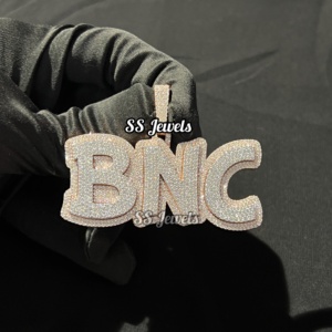 Iced VVS Moissanite <b>Pendant</b> 925 Silver Custom <b>Name</b> Letter Unique Hip Hop Style Chain Pass Tester <b>Necklace</b> Custom Letter Charm - Product Image 3