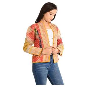 Veste Kantha en coton vintage fabriquée à la main réversible, vêtements d'extérieur Boho légers pour toutes les saisons - Product Image 3
