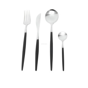 Luxe tactile métal noir poignée 4 pièces ensemble de couverts mariage hôtel restaurant au prix de gros - Product Image 1
