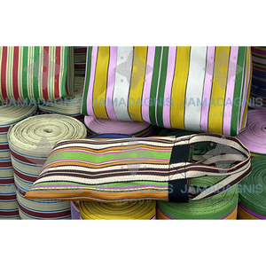 Mini bolso de compras de nailon reciclado ligero de primera calidad, patrón de rayas coloridas, cierre abierto, diseño de bolsillo, correas de correas - Product Image 5