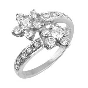 Anillo de Plata con Flor para Mujer, Estilo Romántico y Moderno, Circonita Cúbica, Engaste de Garra, Material de Latón Plateado, Estilo Religioso - Product Image 2