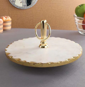 Soporte de pastel de mármol Forma redonda Base de madera Artesanía Artículo de postre Soporte de pastel de mármol redondo Artesanías - Product Image 2