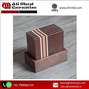 Posavasos clásico ecológico de madera de acacia con soporte Impresión de logotipo personalizado para mesa de centro o colocación de oficina - Product Image 3