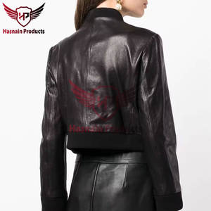Chaqueta de cuero Bomber lavada ajustada para mujer a la moda, ropa de calle elegante con nuevo diseño, Top corto, procesamiento de punto - Product Image 4