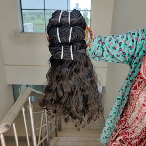 Extensiones de cabello humano Remy máquina de trama doble indio natural ondulado alineado con cutícula libre de procesamiento químico - Product Image 4